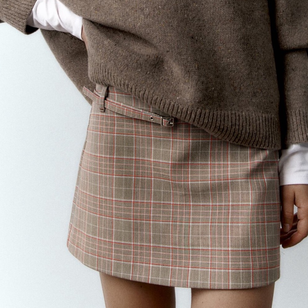 Zara Plaid Split Skirt